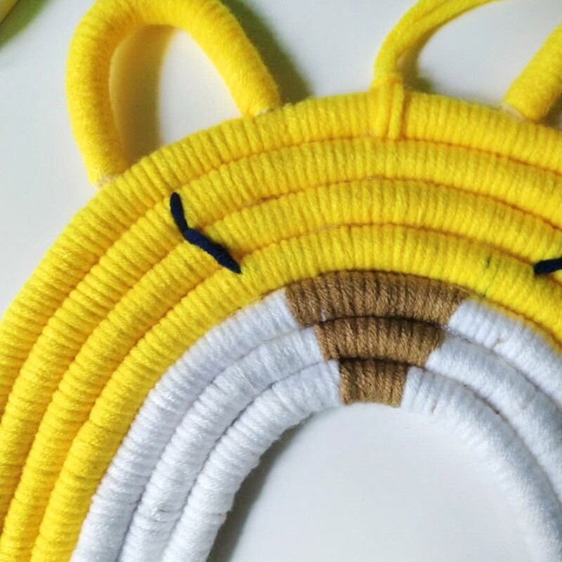 7 Lines Macrame Tapestry Rainbow Cat Wall Hanging Ornaments Handmade Woven Cotton Thread Animal Kids Room Home Party Nursery