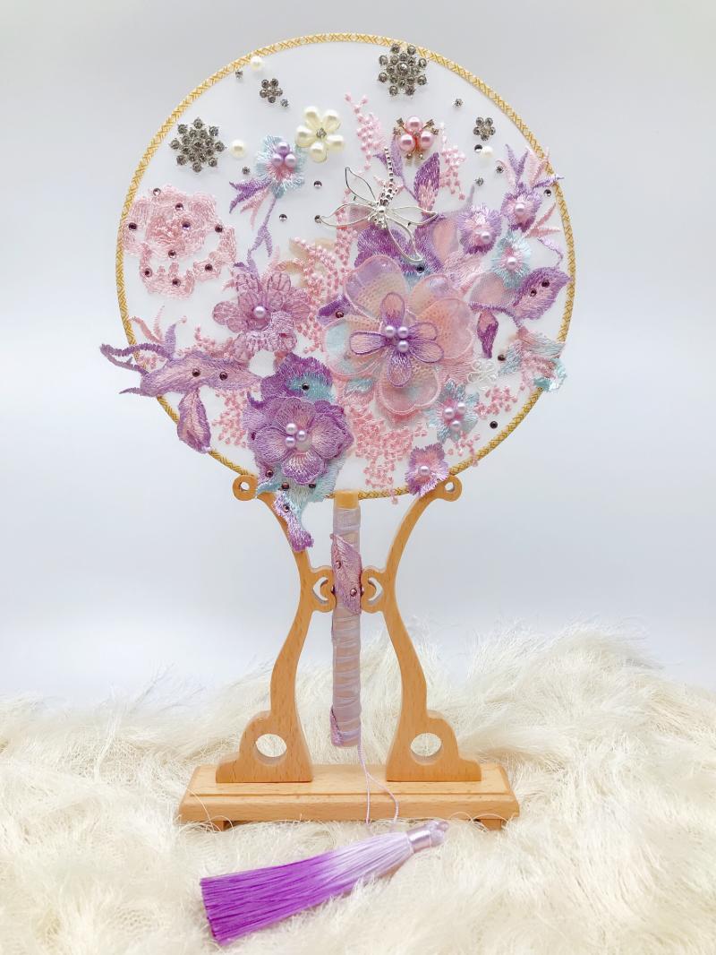 JaneVini nouvelle broche de mariée perlée Bouquet ventilateur bleu violet perles cristaux fleurs bijoux de luxe mariée Bouquets de mariage: Purple