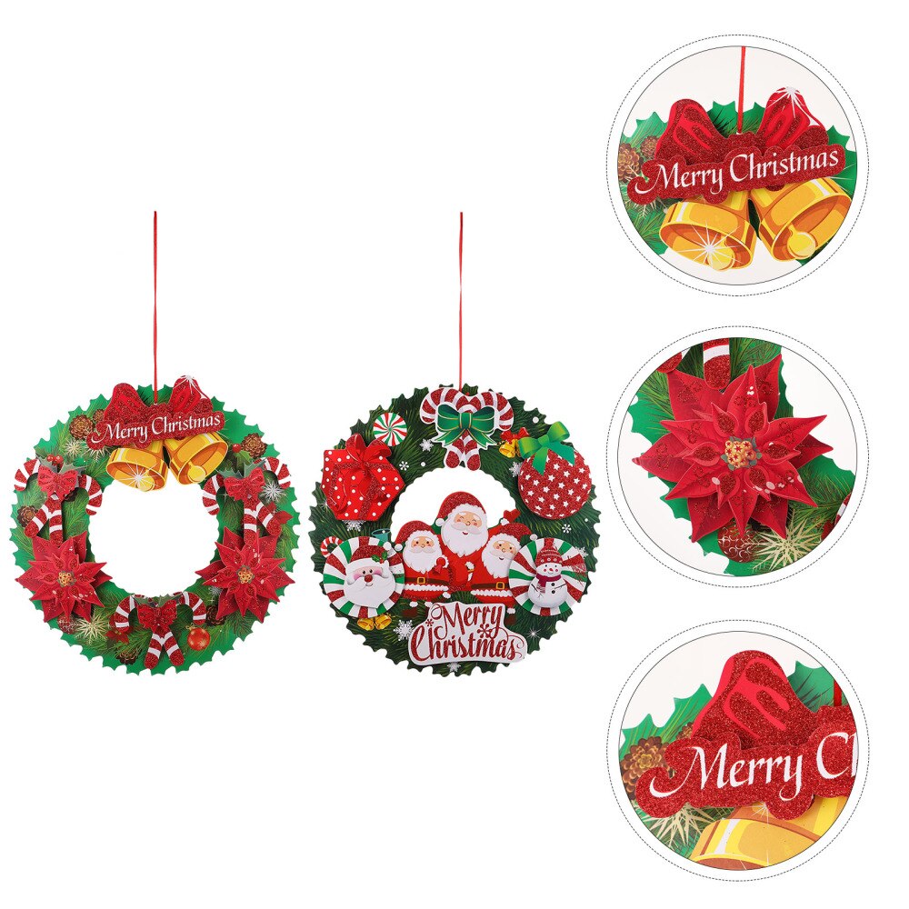 2Pcs Paper Wreath Decorative Wreath Christmas Hanging Wreath Paper Door Wreath Christmas Door Wreath for Window Wall: Default Title