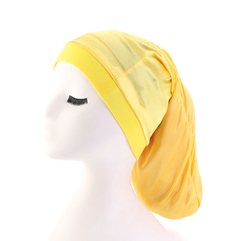 Bred elastik satin hårhætter lomme hætte silkeagtig dreadlock fletninger baggy mænd kvinder cylinder sovehætte hår tilbehør: Gul
