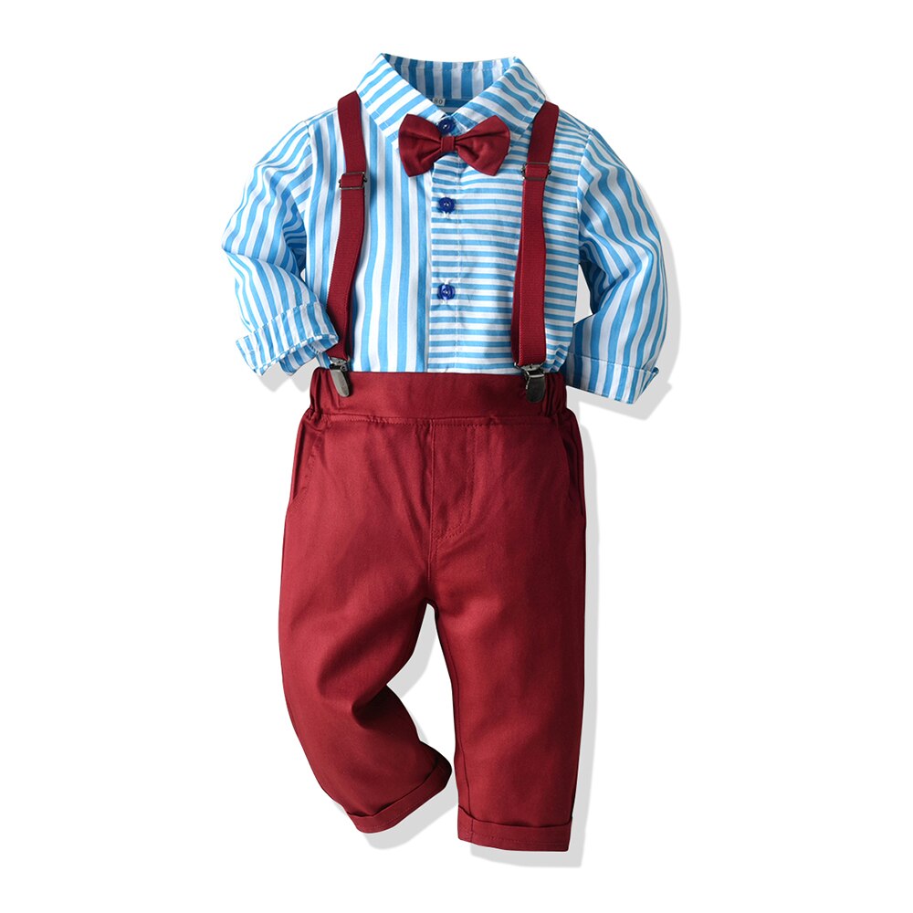 Tem Doger Autumn Infant Clothing Outfits Baby Suit Newborn Boys Bow Tie Tops+Suspender Trousers Baby Casual Clothes Set
