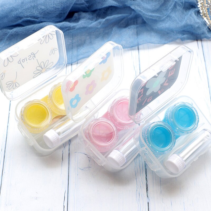 Nowy mini futerał na okulary kontaktowe śliczne oczy zestaw soczewek kontaktowych zestaw pojemnik pudełko kwiaty soczewki kontaktowe uchwyt schowek Obudowa