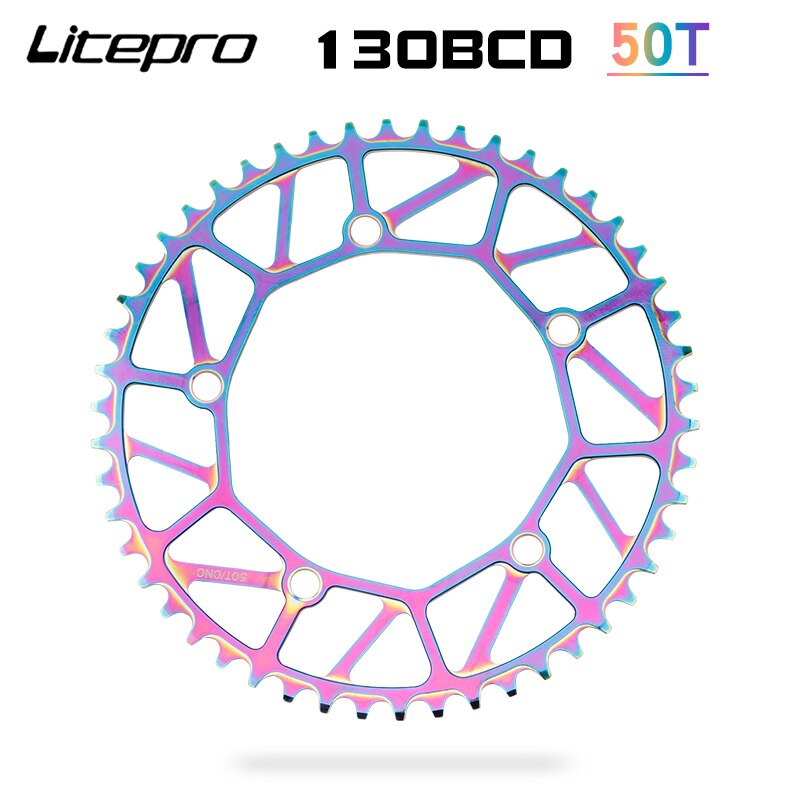 Litepro Folding Bicycle Tooth Chainring Positive Negative Tooth 46/48/50/52/56/58T Chainwheel BMX Bike Colorful Crankset 130BCD: Dark Grey