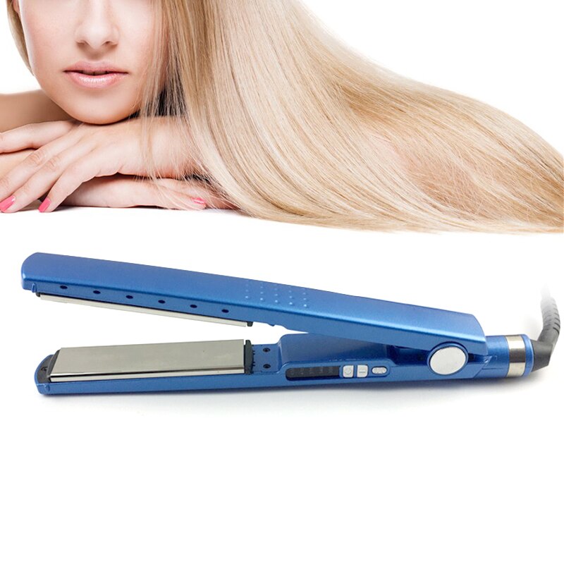 Pro nano titanium azul alisador de cabelo ferro 1.25 "placa rápida plana chapinha prancha salão de beleza display led com adaptador plugue