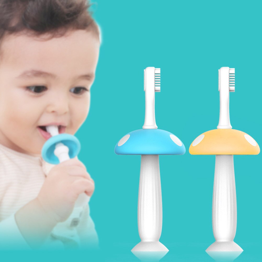 Baby Training Tandenborstel Paddestoel Vorm Tandenborstel Silicone Baby Tandenborstel Met Vervangbare Borstelkop