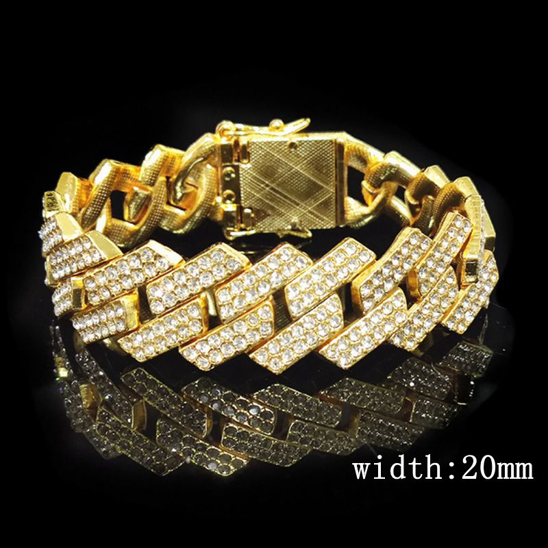 Iced Out Cubaanse Ketting Armband Hip Hop Sieraden Gouden Ketting Silver Rhinestone Cz Sluiting Voor Mens Rapper Bedelarmband Vrouwen links: gold3
