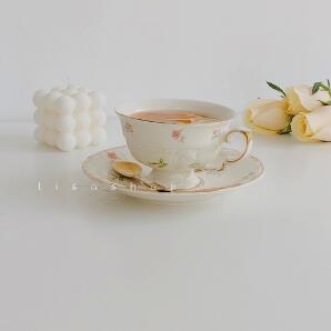White French Style Ceramic Coffee Cup and Saucer Set Small Funny Vintage Reuseable Coffee Cup Filizanki Do Kawy Mug BD50CS: Default Title
