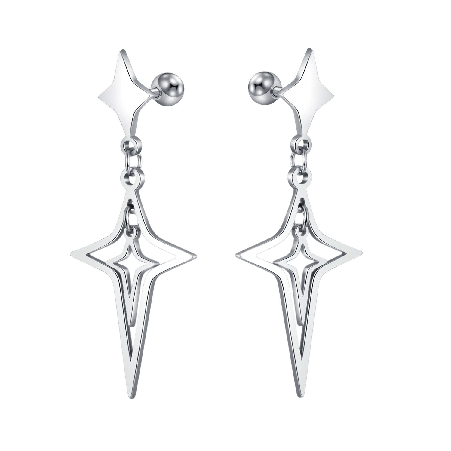 Hip-Hop Wing Tapered Nails Long Tassel Dangle Earrings Stainless Steel Star Punk Earring for Men Cool Jewelry: Style 2