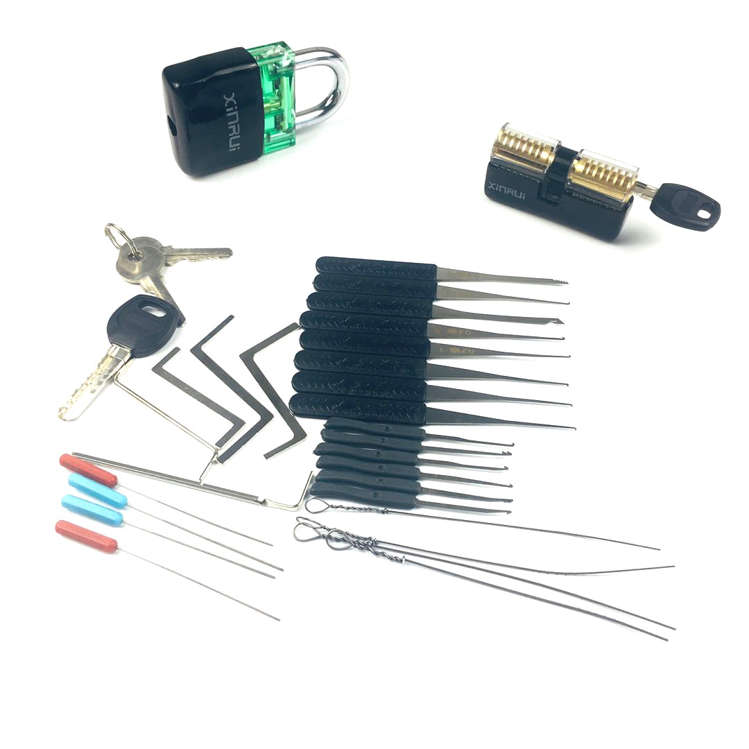 Locksmith Supply Training Set 2pcs Transparent Lock with Remove Pick Tools,5pcs Tension Tool,Great Practice for Men