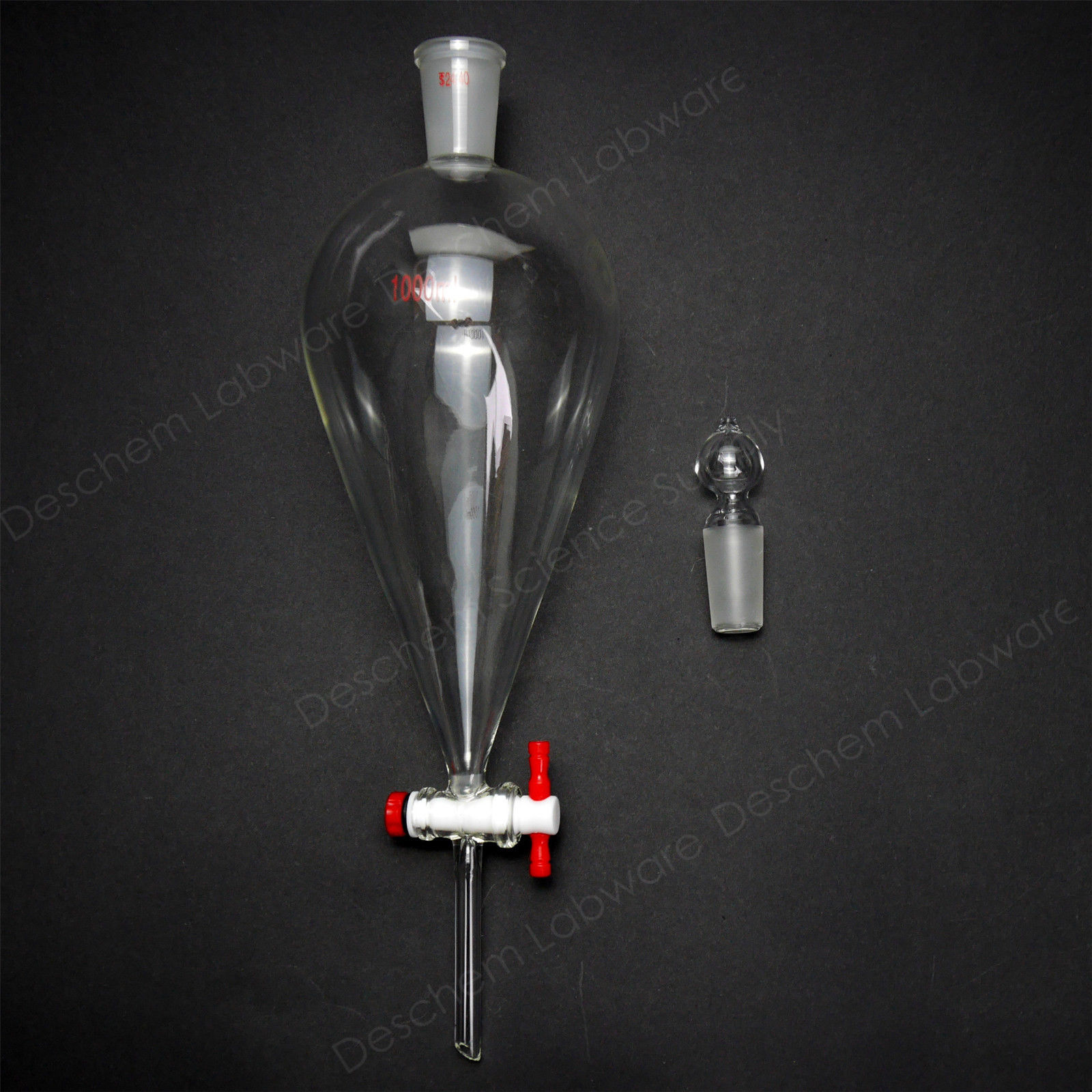 1000 Ml, 24/40,Glas Scheitrechter, Ptfe Kraan, 1L Lab Peervormig, Buis
