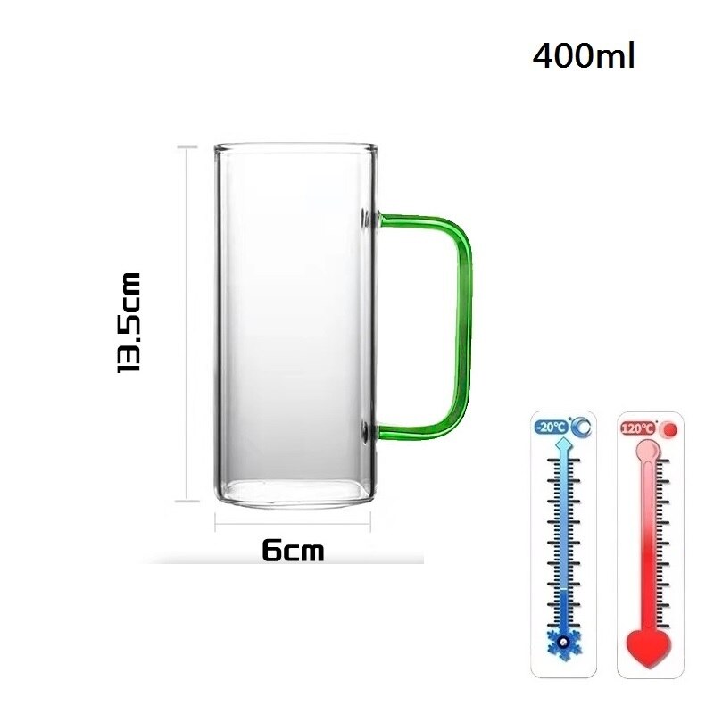 Grands verres résistants à la chaleur avec poignée, 4 pièces, verres transparents pour jus, vin, verre de cristal, sans plomb, verres à eau