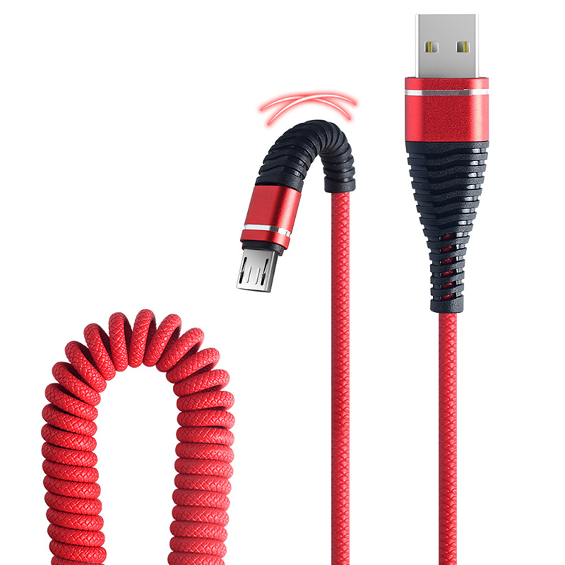 Cable Micro USB retráctil en espiral para iPhone, Samsung y Android, Cable USB tipo C de carga rápida de 1,2 M: For iPhone / Red