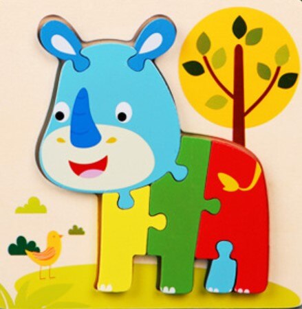 3D Wooden Puzzle Jigsaw Toys For Children Wood 3d Cartoon Animal Puzzles Intelligence Kids Early Educational Toys for children: YELLOW