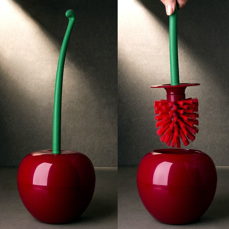 Scopino e supporto per WC, spazzola per la pulizia della spazzola per WC a forma di ciliegia carina per lavabo da bagno, spazzola per WC a manico lungo: wine red red bursh