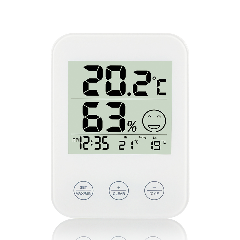 FanJu Digital Wall Table Desk Clock LCD Temperature Humidity Meter Thermometer Hygrometer Comfort Display FJ718: white