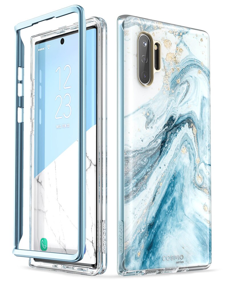 For Samsung Galaxy Note 10 Case Release) i-Blason Cosmo Full-Body Glitter Marble Cover WITHOUT Built-in Screen Protector: Blue