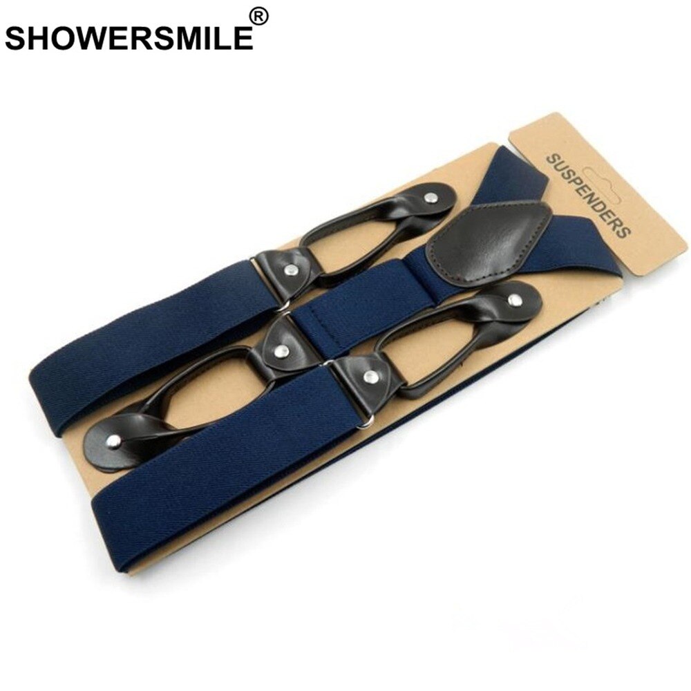 Button Khaki Suspenders Wide Men&#39;S Braces Leather Vintage Pants Strap Belt For Trouser Solid Navy Gray Burgundy Brown 120*3.5cm