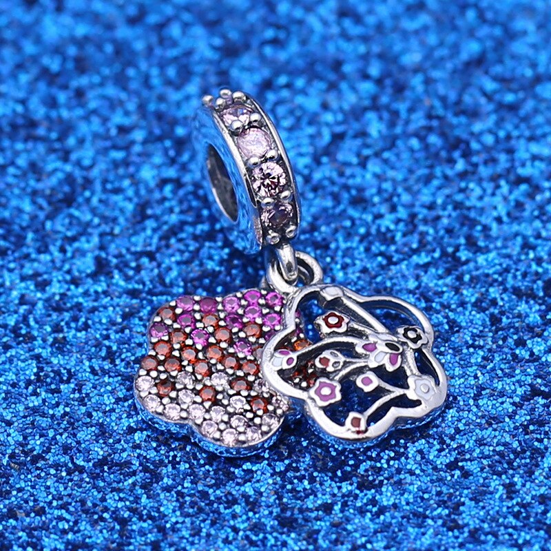 Echt 925 Sterling Zilveren Kralen Pave Perzik Bloesem Bloem Charm Fit Pan Vrouwen Armband Diy Sieraden