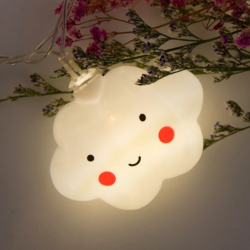 Guirnalda de luces Led con forma de nube para niños, lámpara de hadas de 1,5 M, decoración del hogar, dormitorio, con batería, 3 colores, novedad, 10Led