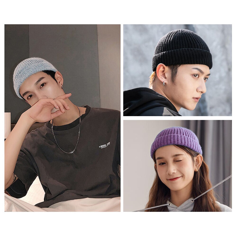 Hoeden zonder rand, hiphopmuts, muts met schedel, gebreide straatmuts, dames, heren, unisex, casual, effen, pompoen, draagbare meloenmuts