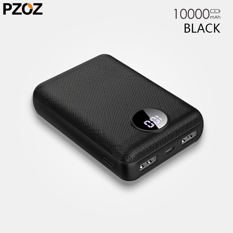 PZOZ – batterie externe 10000mAh, double USB, pour iPhone 11, Xiaomi, Charge rapide, Portable, mini chargeur: Black