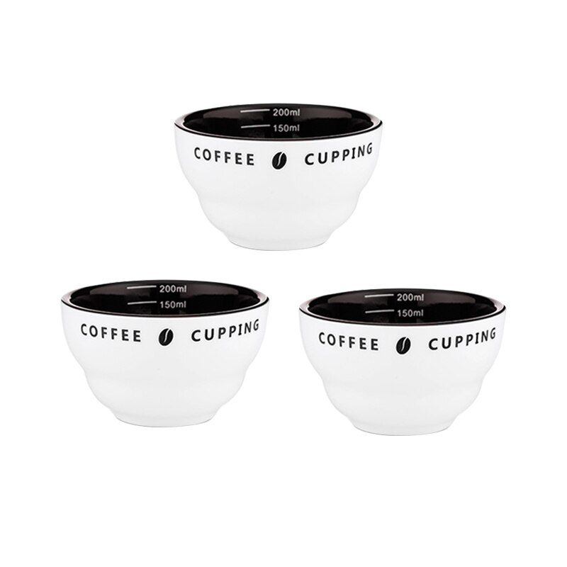 Combinaison de mesure pour tasse à café en céramique, tasse d&#39;évaluation de café en forme de U, bol doseur de 200ml: 3PCS Black