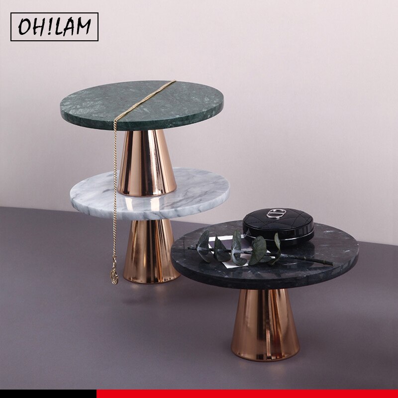 Home Natural Champagne Marble Cake Stand Dessert Fruit Serving Plate Tray on Pedestal Stand-Tea Party Serving Platter