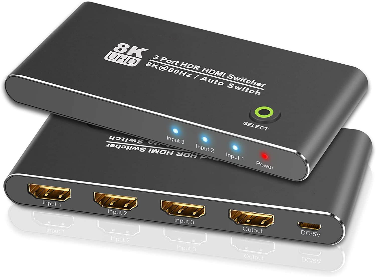 8K HDMI Switch 5 in 1 out 8K@60Hz 4K@120Hz, HDMI 2.1 Splitter with IR