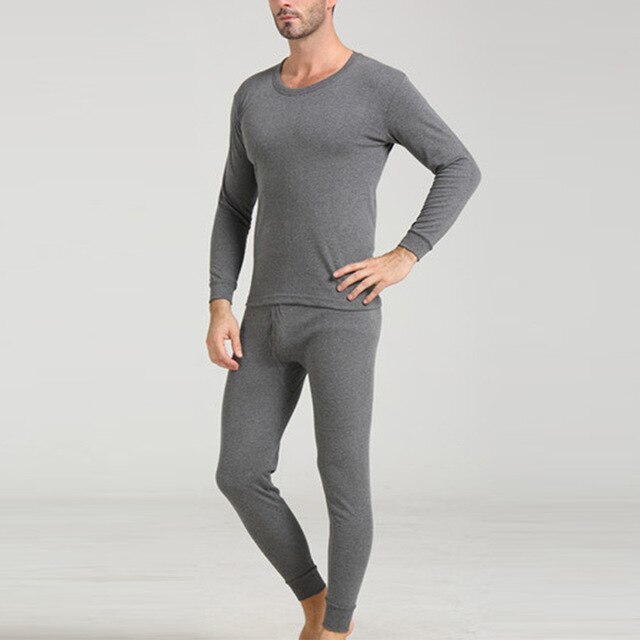 Men Pajama Sets Thermal Long Johns Top T Shirt Bottom Trouser Autumn Winter Warm Soft Comfortable Underwear Set Full Sleeve Male: Light grey / XXL