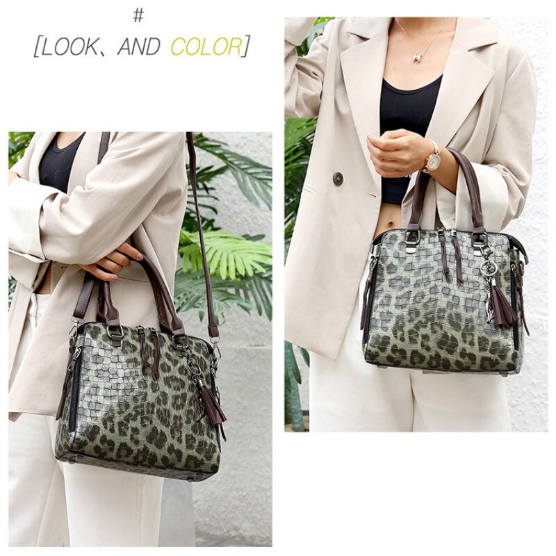 4PCS Handbags Women Large Capacity Shoulder Bag Stone Pattern PU Leather Crossbody Bags Sac A Main Femme Leopard Bag