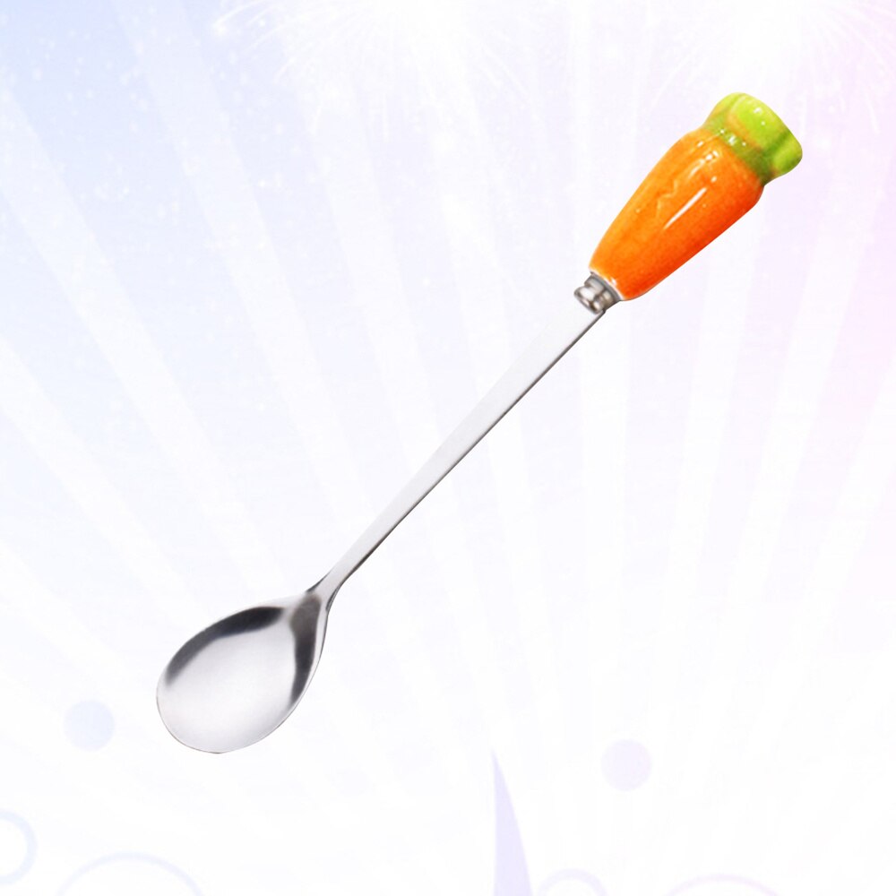 Stainless Steel Spoon with Ceramic Radish Handle Cutlery Coffee Dessert Long Handle Spoon