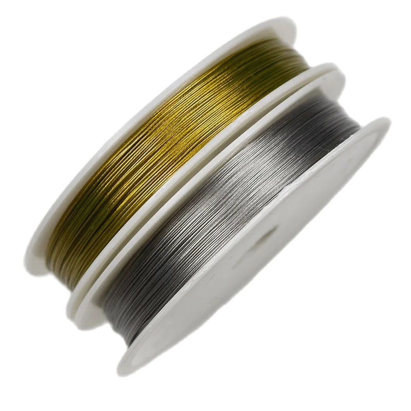 1 rollo de cuerda de alambre de acero/Color dorado 0,3 0,38 0,45 0,5 0,6 0,7 0,8mm, cables de alambre de acero inoxidable, accesorios para fabricación de joyas DIY