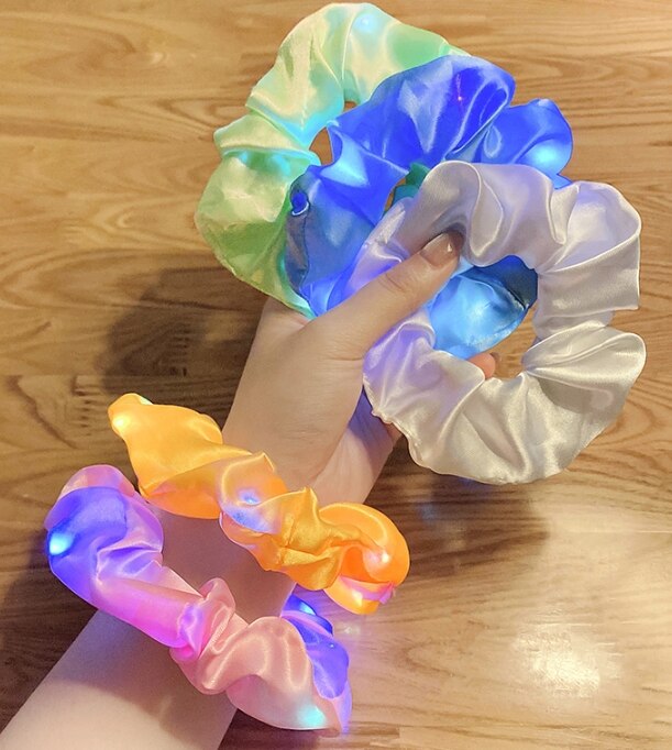 Led självlysande tjocktarm hårring nät rött huvud rep bar bungee hår rep koreanska enkelt gummiband håraccessoarer