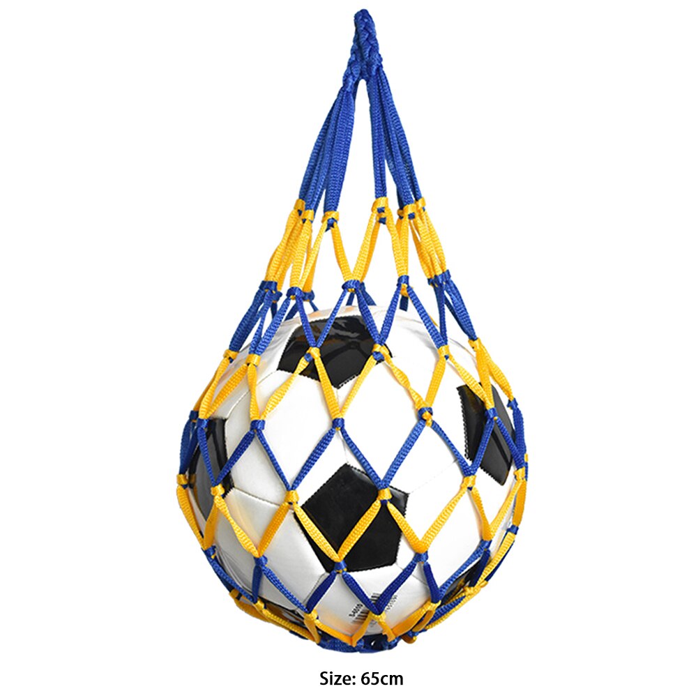 Bolsa de red de cordón de celosía portátil, bolsa de almacenamiento de malla de transporte para pelota de juego multideporte, equipo de voleibol, baloncesto, fútbol: Yellow blue 65cm