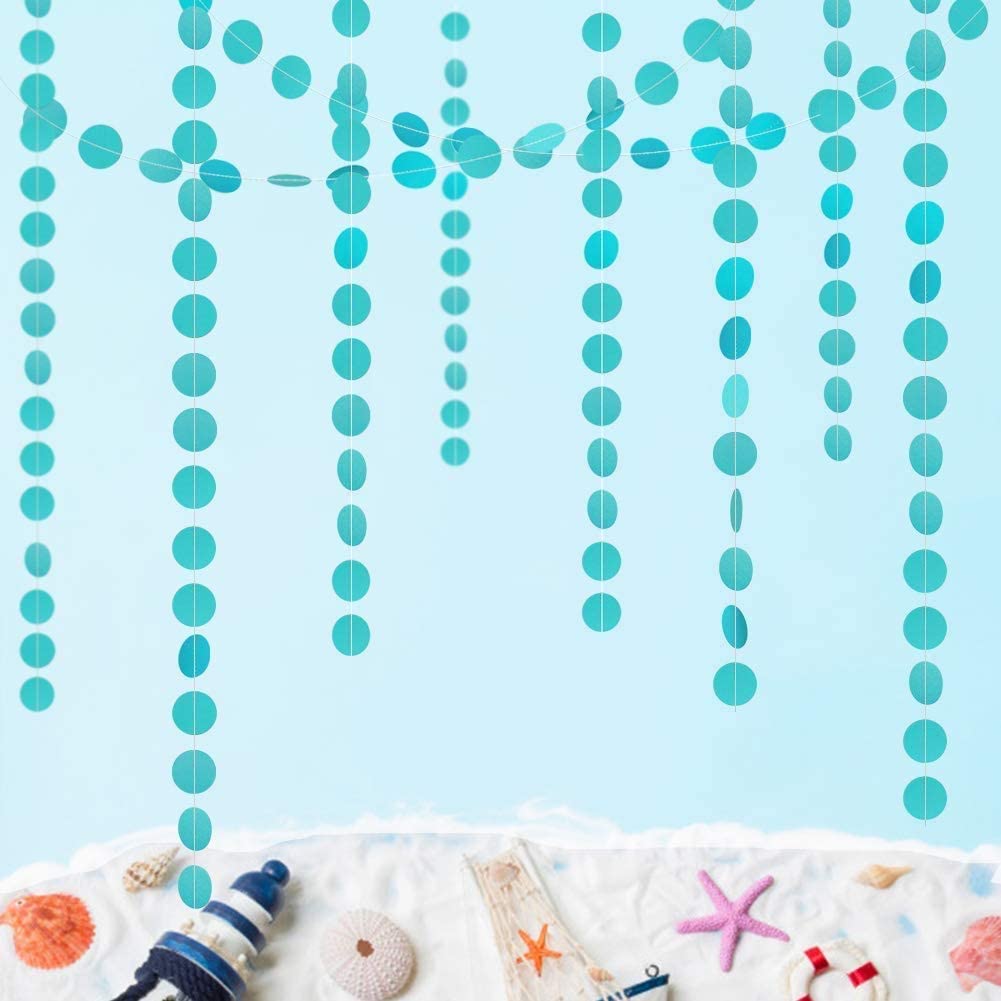 Royal Blue Paper Circle Garland Hanging Boy Kids Ocean Themed Hanging Birthday Party Banner Backdrop Baby Shower Wall Decoration: Sky Blue