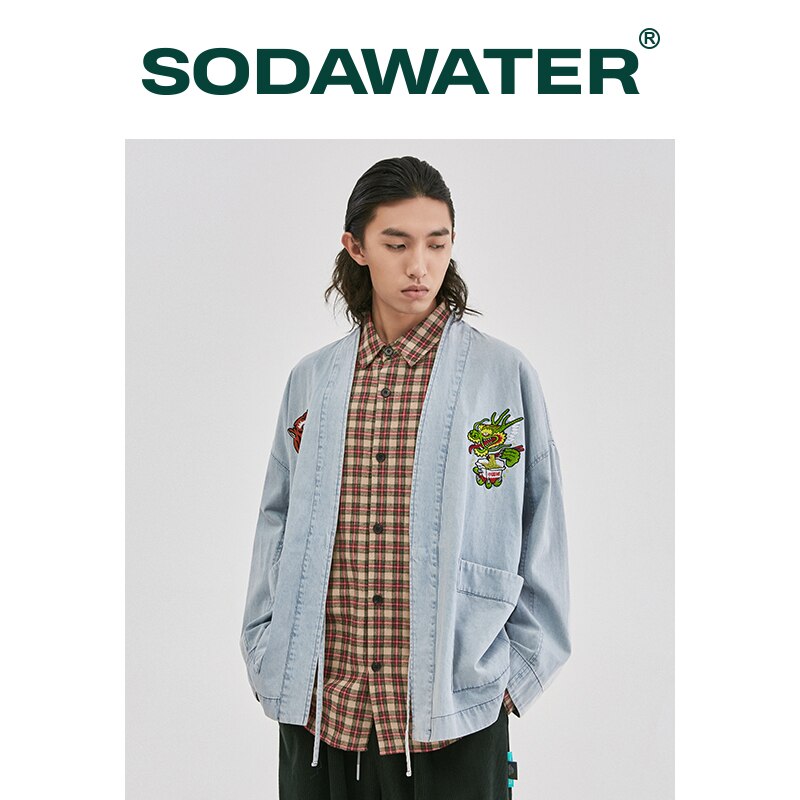 SDDAWATER Harajuku Denim Jacket Coat Men Japanese Streetwear Tiger Dragon Embroidery Hip Hop Washed Jeans Jacket Men 2516W