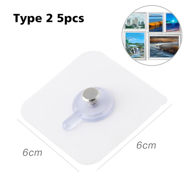 5pcs PVC Strong Adhesive Nails Wall Poster Seamless Wall Hooks Kitchen Bathroom Waterproof Durable Transparent Screw Hook Hanger: Photo album hook-5pc