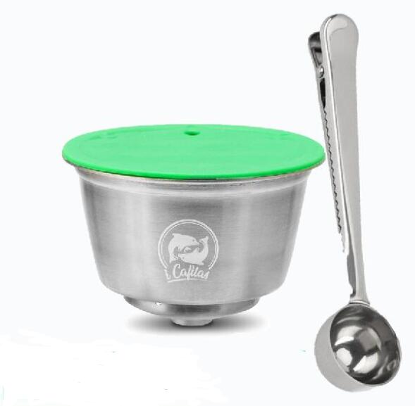 Reutilizable, de acero inoxidable, reutilizable, para Dolce Gusto, cápsula de café, tapa de silicona Dolci, cafetera, cuchara de café con Clip: 1 capsule 1spoon
