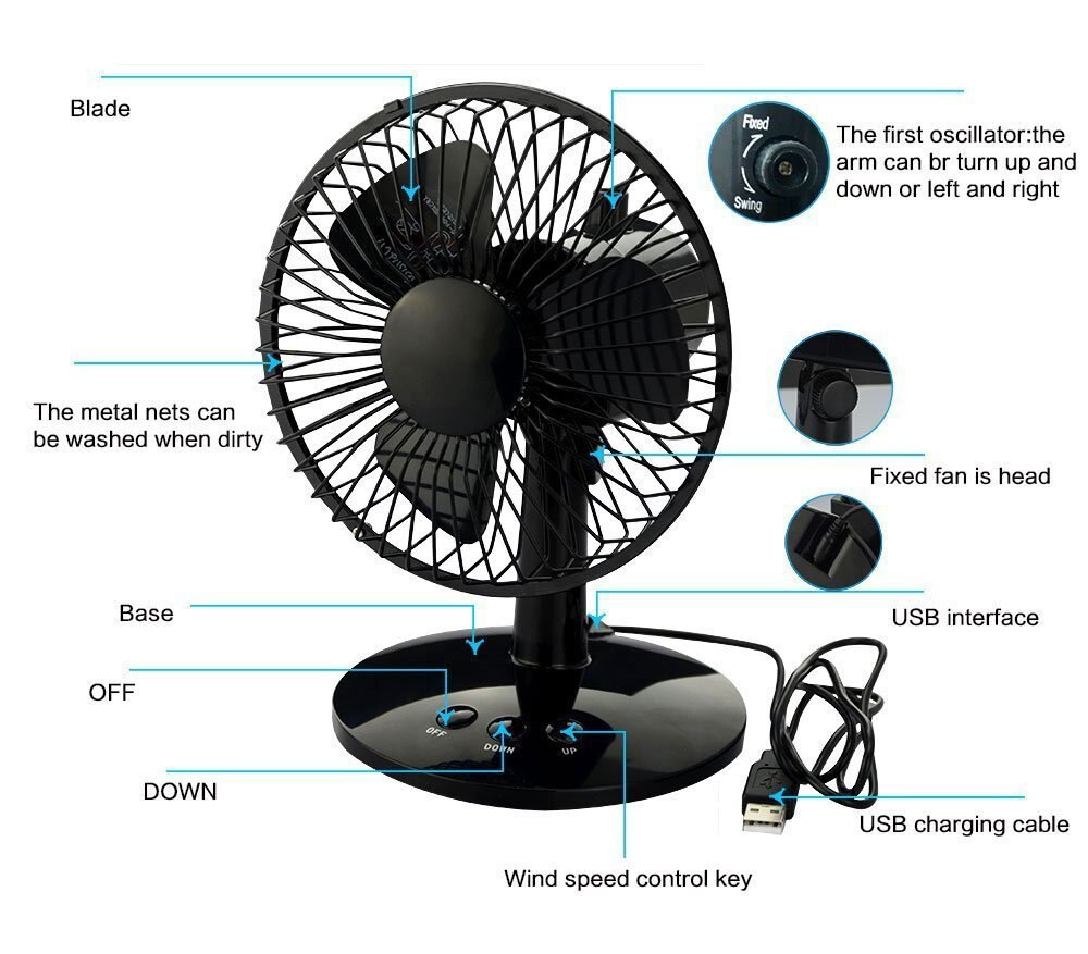 Draaibare Metalen Oscillerende Tafel Fan Persoonlijke Bureau Ventilator 2 Kleuren Computer Laptop Super Mute Cooler Air Cooling USB Fan