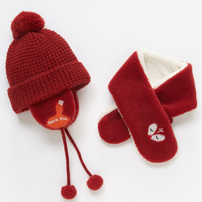 Traje de cuello y gorro de bombardero para bebé, otoño e invierno, dibujos animados para niños, niño y niña, juegos de gorro y bufanda gruesos y cálidos: animal wine
