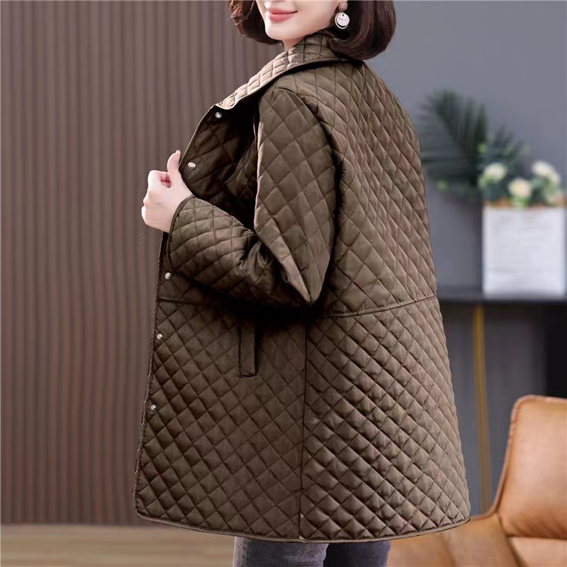 Cappotto da donna in cotone ottavino sottile leggero casuale primavera autunno nuova giacca in cotone scozzese con diamanti di fascia alta 6XL capispalla femminile per il tempo libero: L / nero