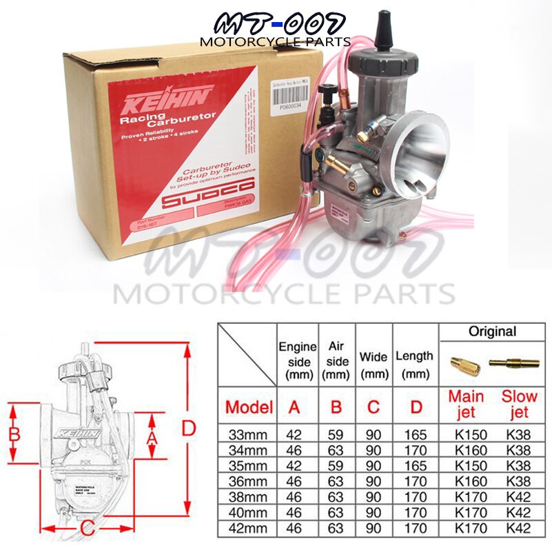 Motorcycle PWK Carburetor PWK 33 34 35 36 38 40 41 MM PWK33-41MM for KEIHIN 4T Engine Scooter UTV ATV Dirt Bike TRX250R