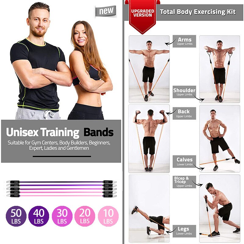 5 Stackable Exercise Bands with Handles 5 Resistance Loop Bands for Resistance Training Physical Therapy Home Workouts