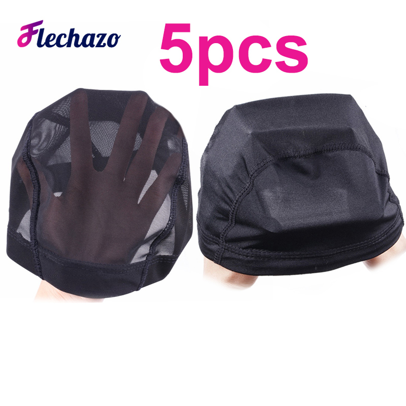Cuffia per parrucca a cupola durevole da 5 pezzi Cuffia per parrucca in rete traspirante per realizzare parrucche Cuffia per tessitura nera Retine per capelli elastiche Cuffia per parrucca per donna SML