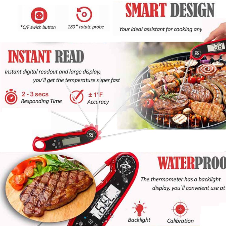 Dual Probe Instant Read Meat Thermometer Ultra Fast Waterproof Digital Food Thermometer with Backlight Calibration