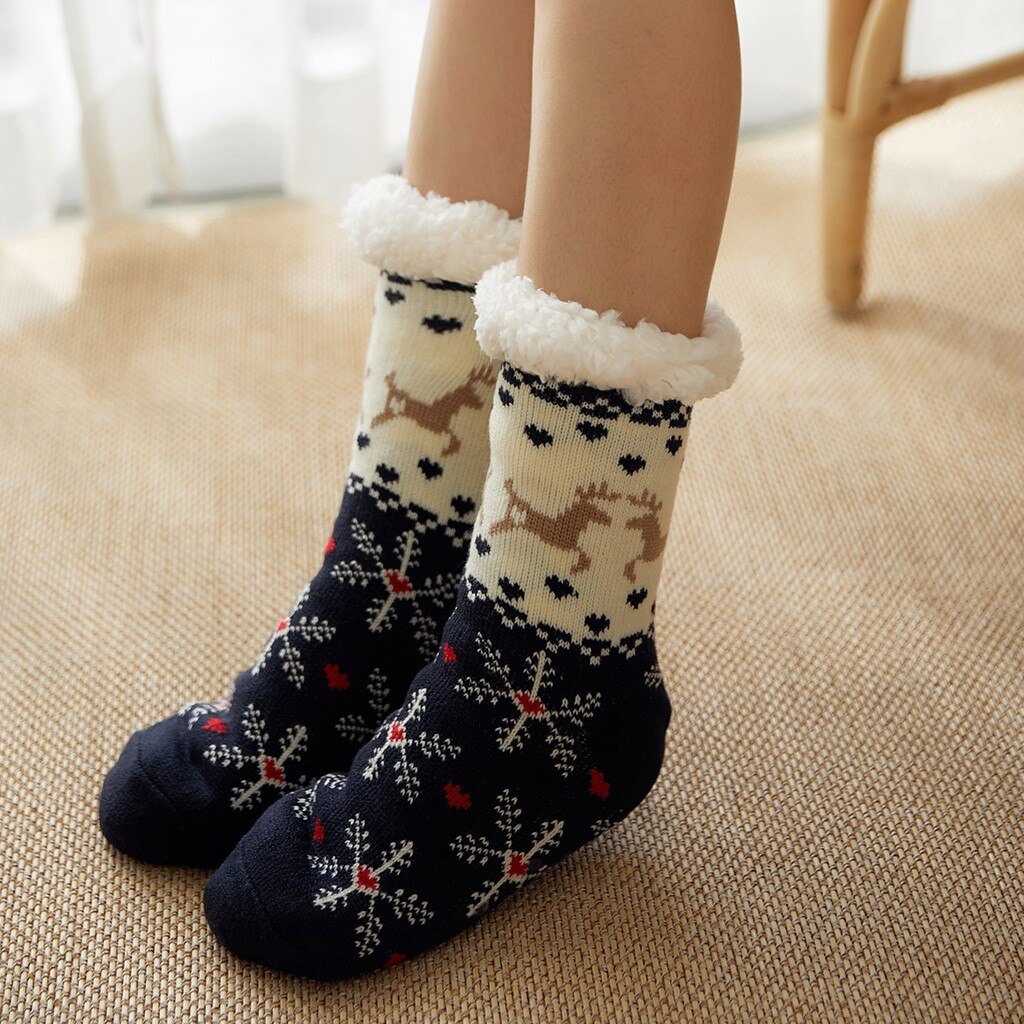 Kerst Sokken Vrouwen Katoenen Sokken Print Dikkere Plus Fluwelen Anti-Slip Vloer Sokken Winter Warm Tapijt Sokken Dames Grappig sokken: N