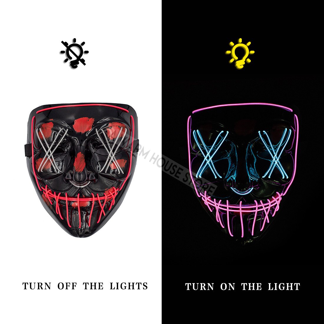 Halloween Party Trend LED Mask Purge Masks Election Mascara Costume DJ Party Light Up Cool Masks Glow In Dark: pink and ice blue