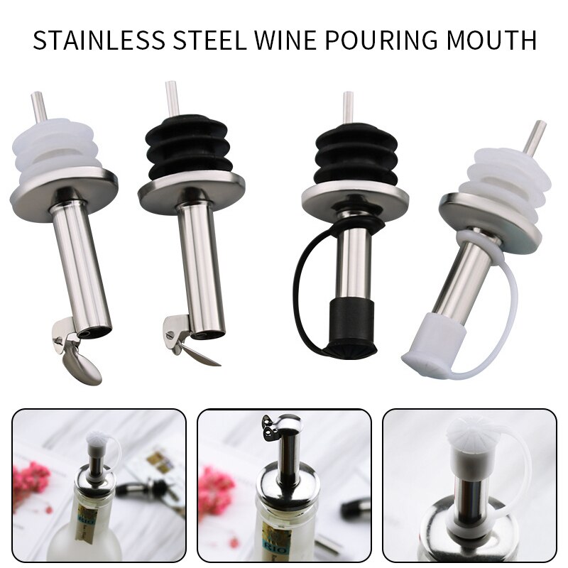Wine Pourer Whisky Liquor Stainless Steel Oil Wine Bottle Pourer Cap Spout Stopper Mouth Dispenser Bartender Kitchen Bar Tools