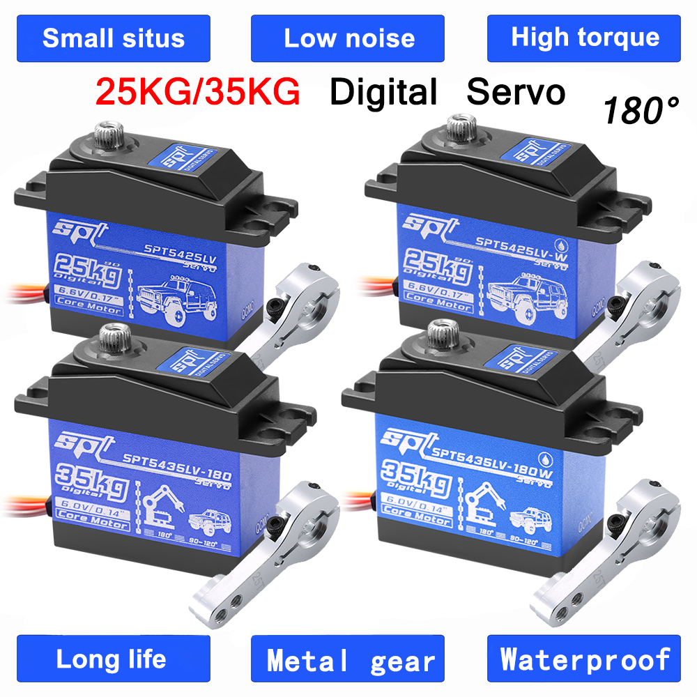 SPT 25KG 35KG Par grande 180 ° Servo Digital de engranaje de Metal, Motor impermeable, brazo 25T para coche trepador de control remoto SCX10 TRX4, pieza de Robot de deriva