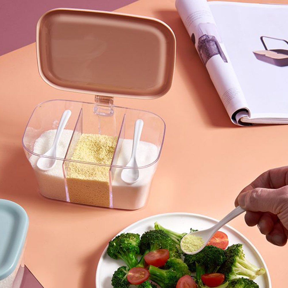 Spice Rack Grids Seasoning Storage Box With Lid Container And Spoon